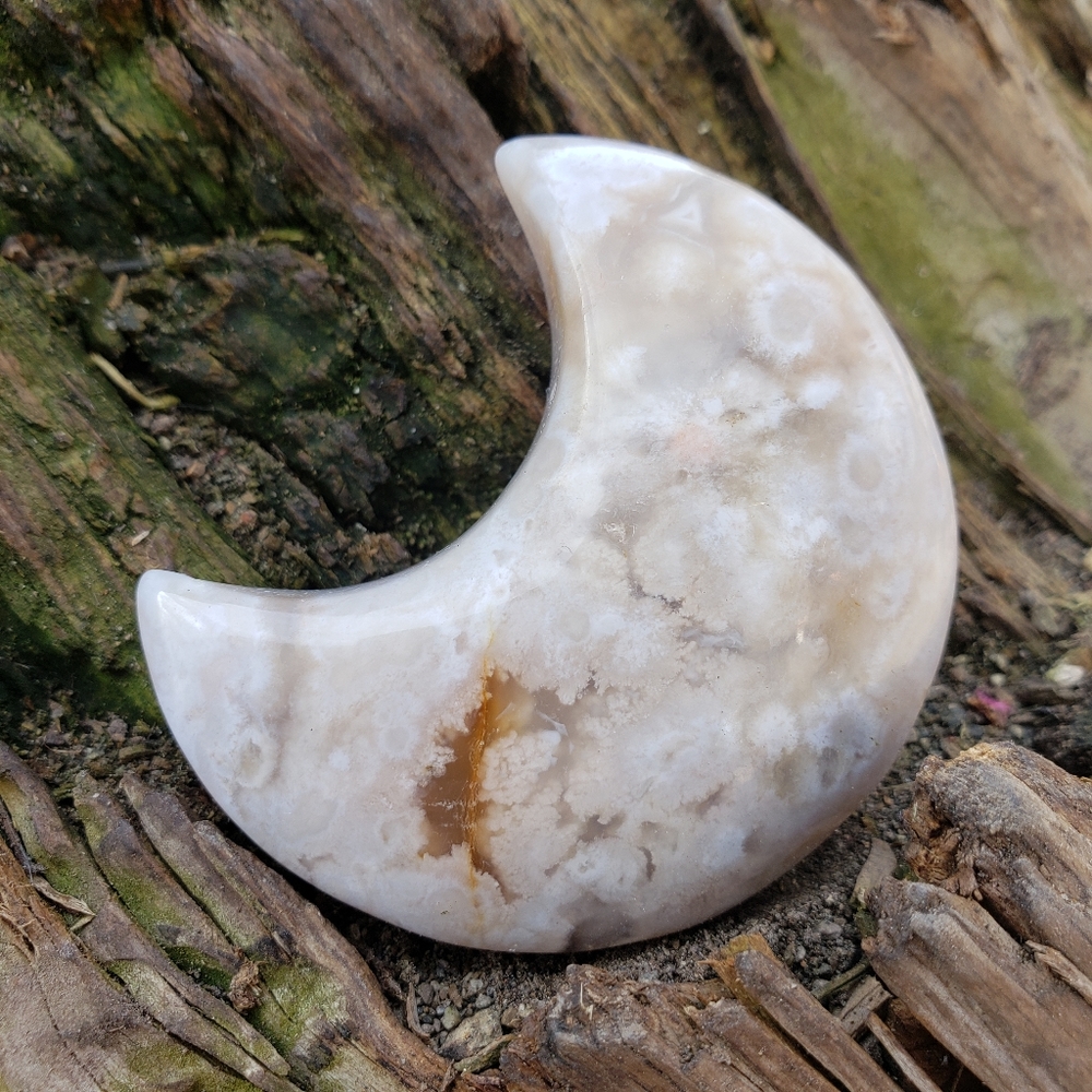 Flower Agate Crescent Moon Crystal